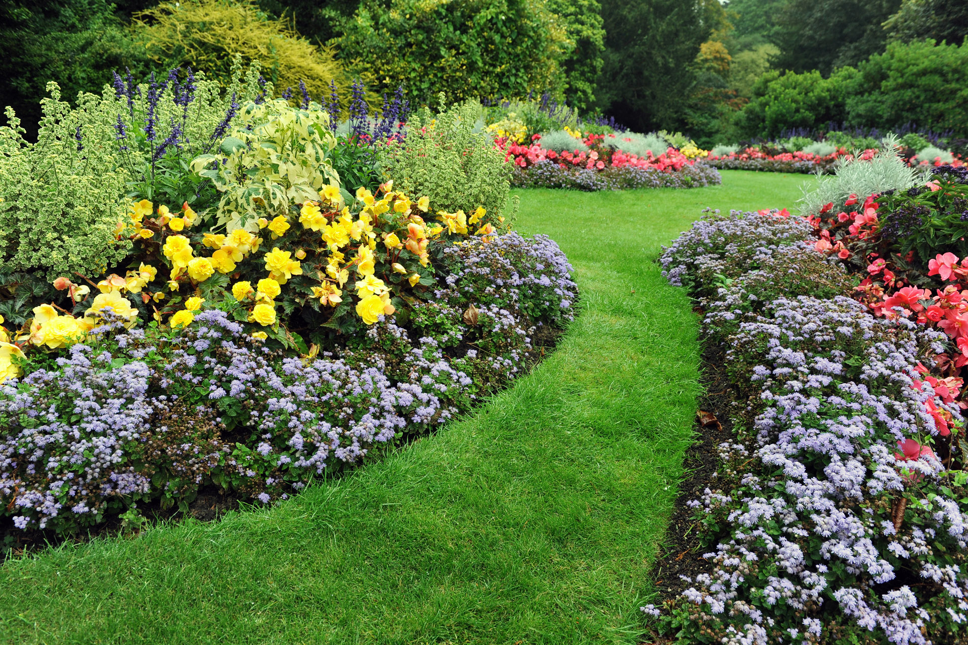 Weg durch Blumenbeete im Garten