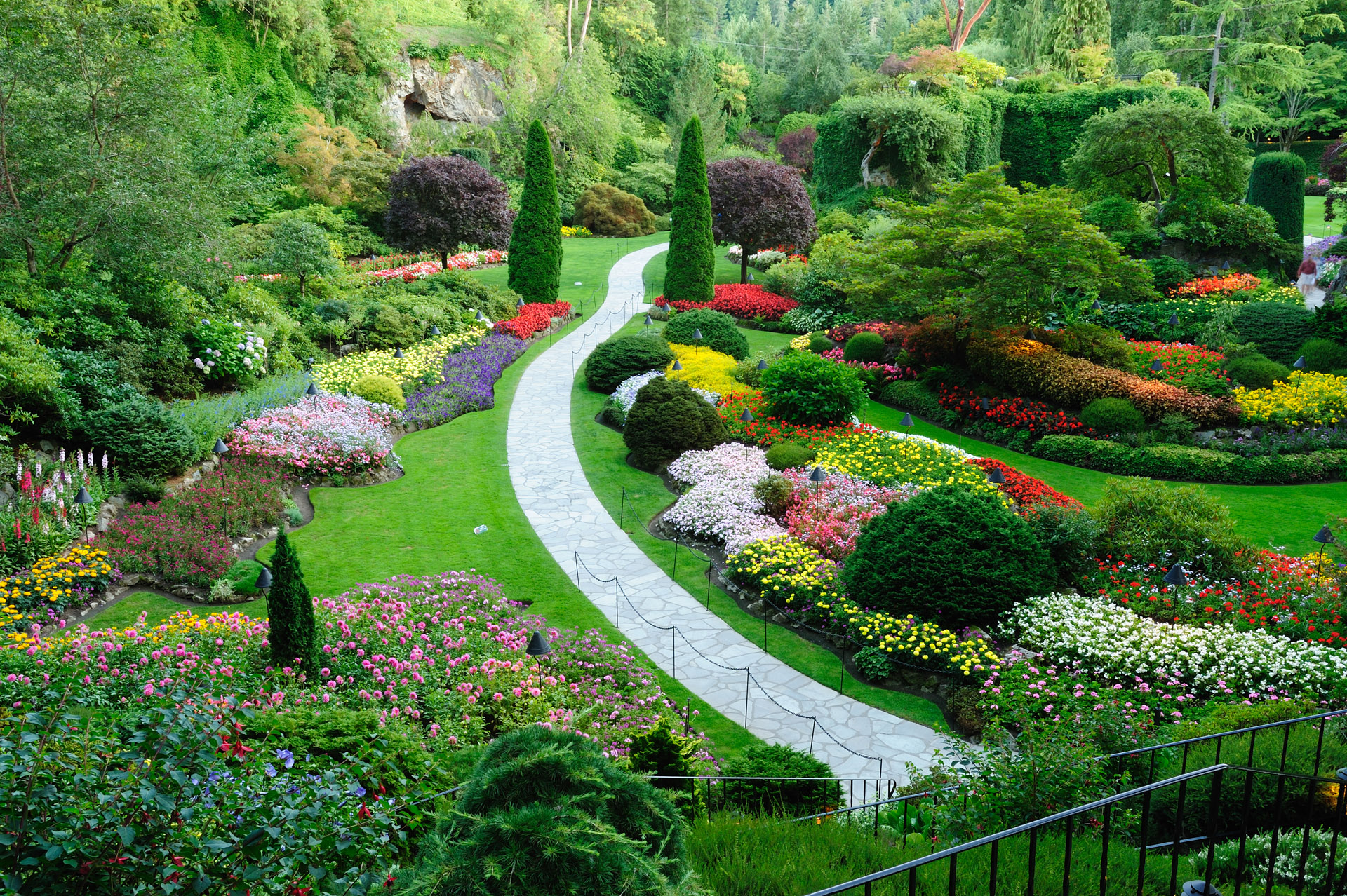 großer gepflegter Garten mit Weg